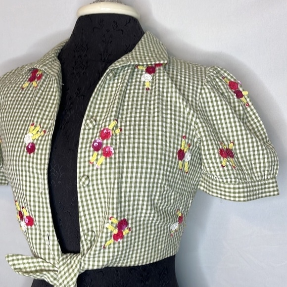 LPA Gingham Green Sequin Top Size XS - Picture 6 of 9